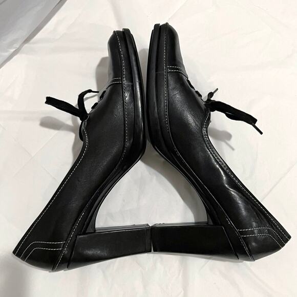 Vintage 90s Lace Up Oxford Size 8.5 Black Leather Square Toe Heels VS Macbeth - Picture 14 of 15